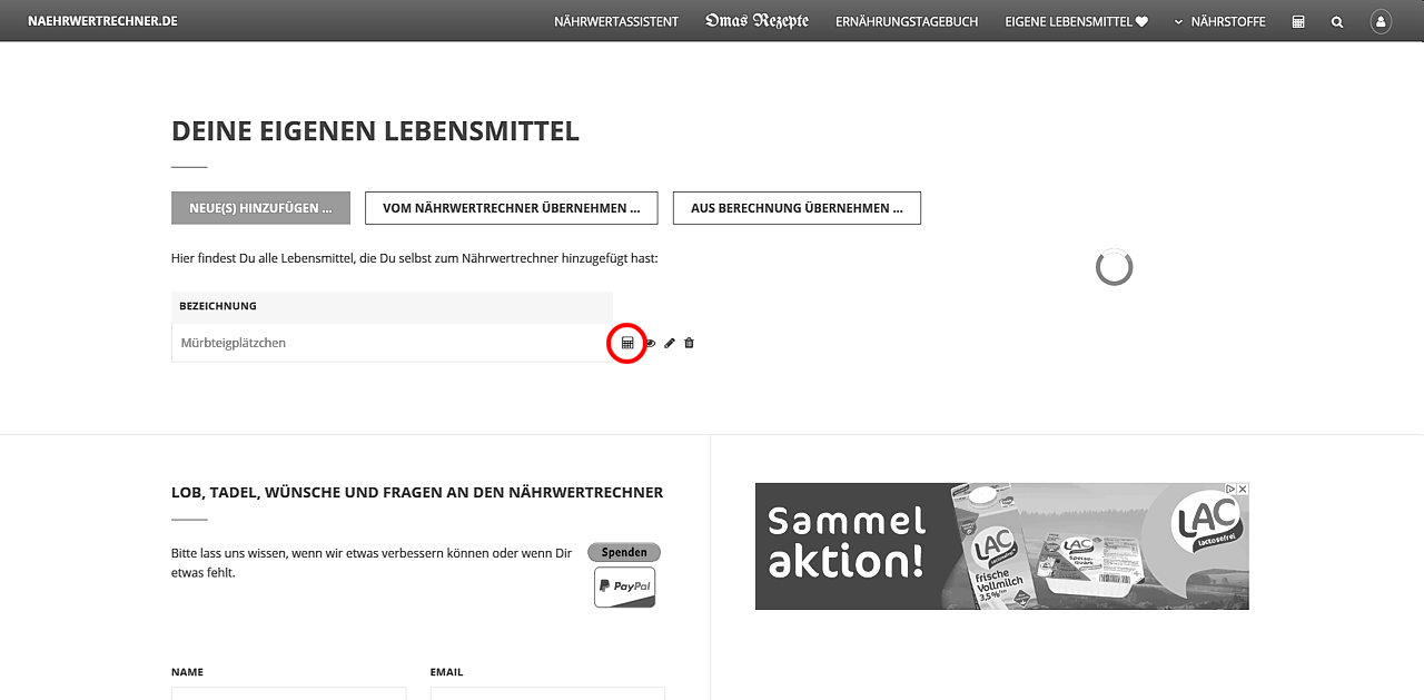 Symbol zum Übernehmen des Rezeptes